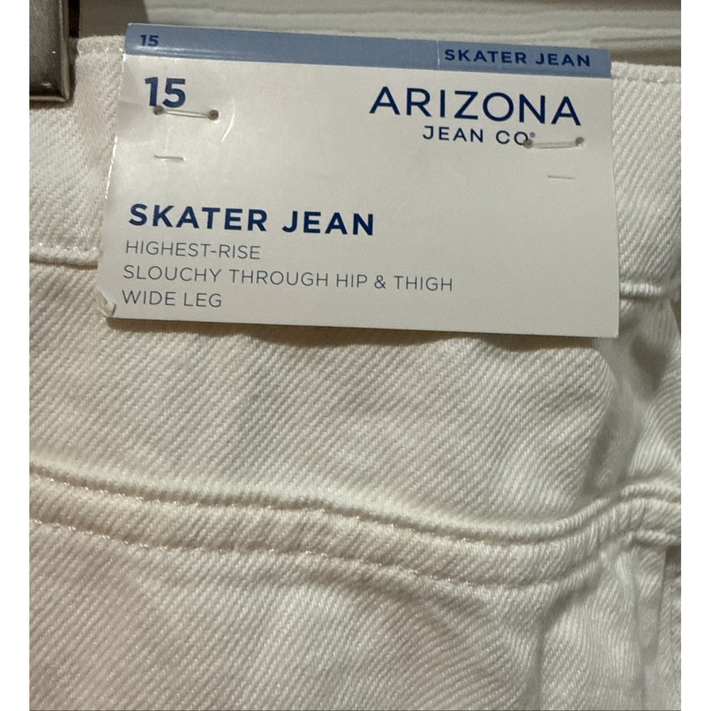 Arizona White High Rise Skater Jeans Distressed With Large Cut outs Size 15 NWT - Picture 10 of 16